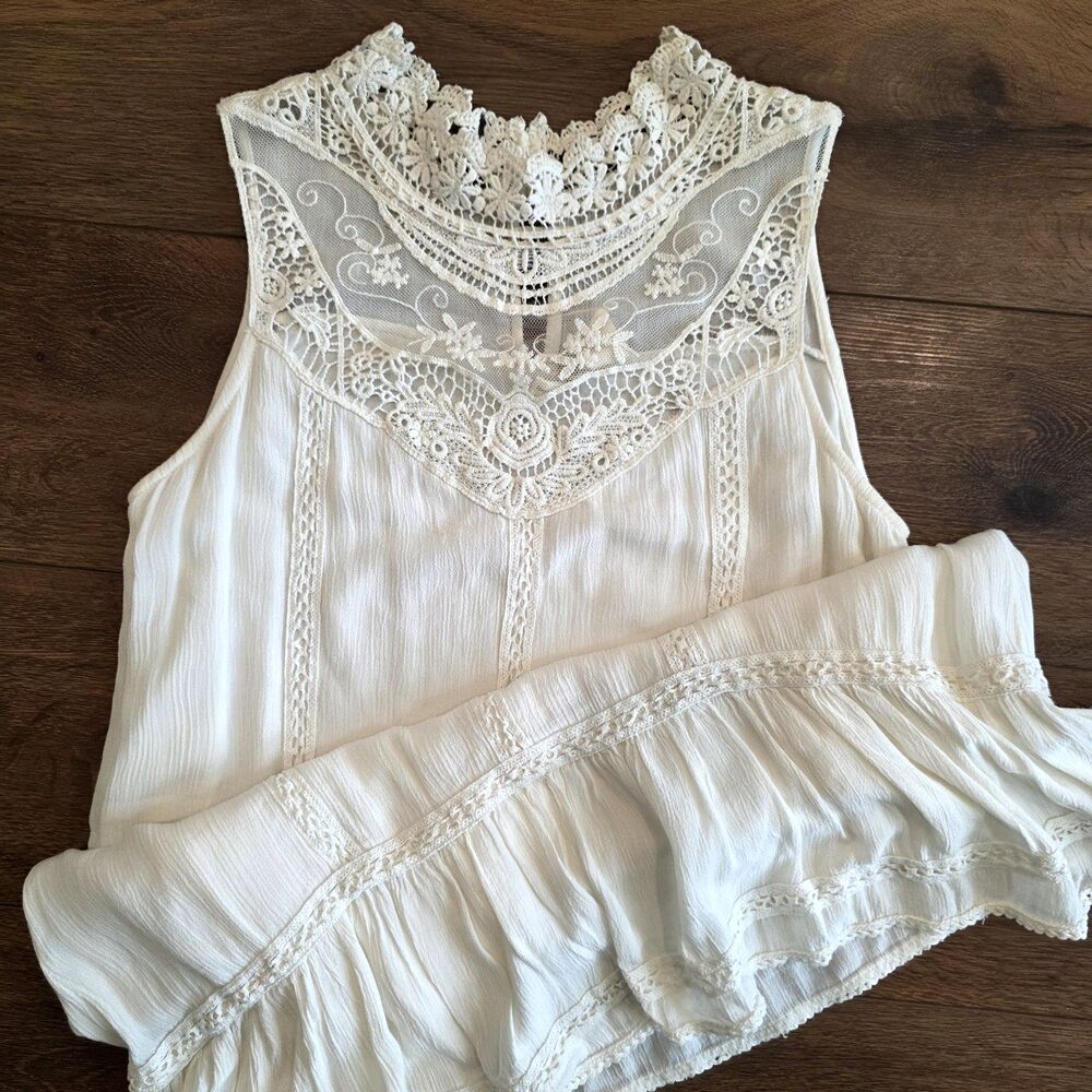 Japna Ivory Lace Sleeveless Dress L Lined Boho Cottagecore Western Romantic